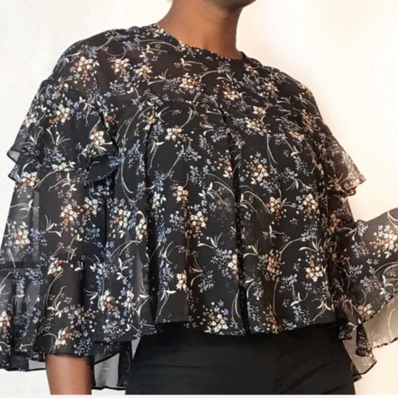 ZARA Floral Tiered Ruffled Top - Picture 1 of 8